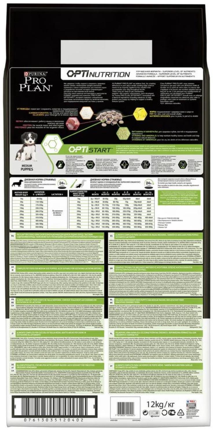 Сухой корм PRO PLAN для щенков, курица/рис, 12 кг