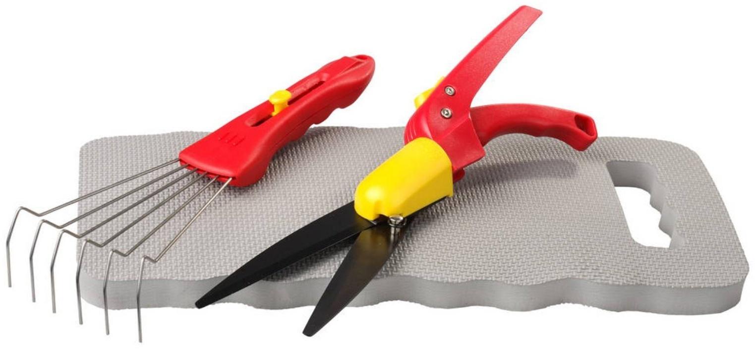 Набор, 3 предмета: ножницы для стрижки травы, подколенник, грабельки, GRINDA 8-422035