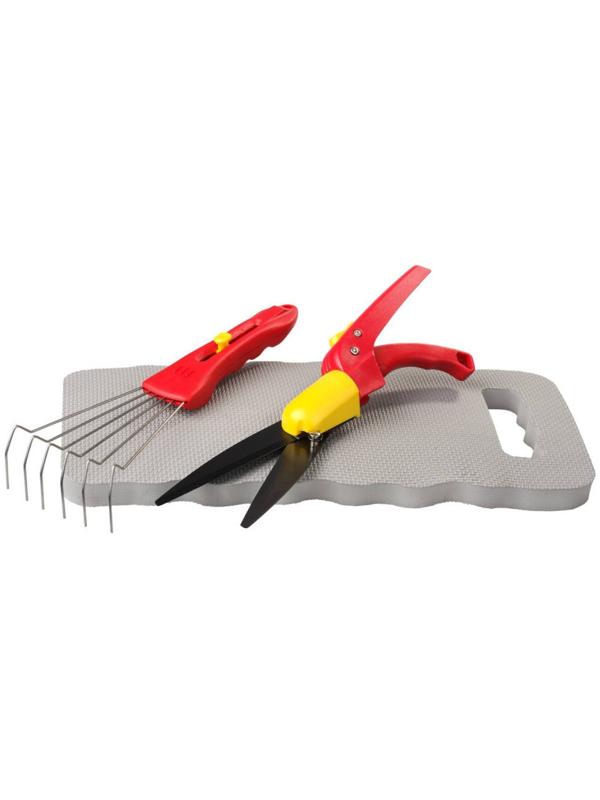 Набор, 3 предмета: ножницы для стрижки травы, подколенник, грабельки, GRINDA 8-422035