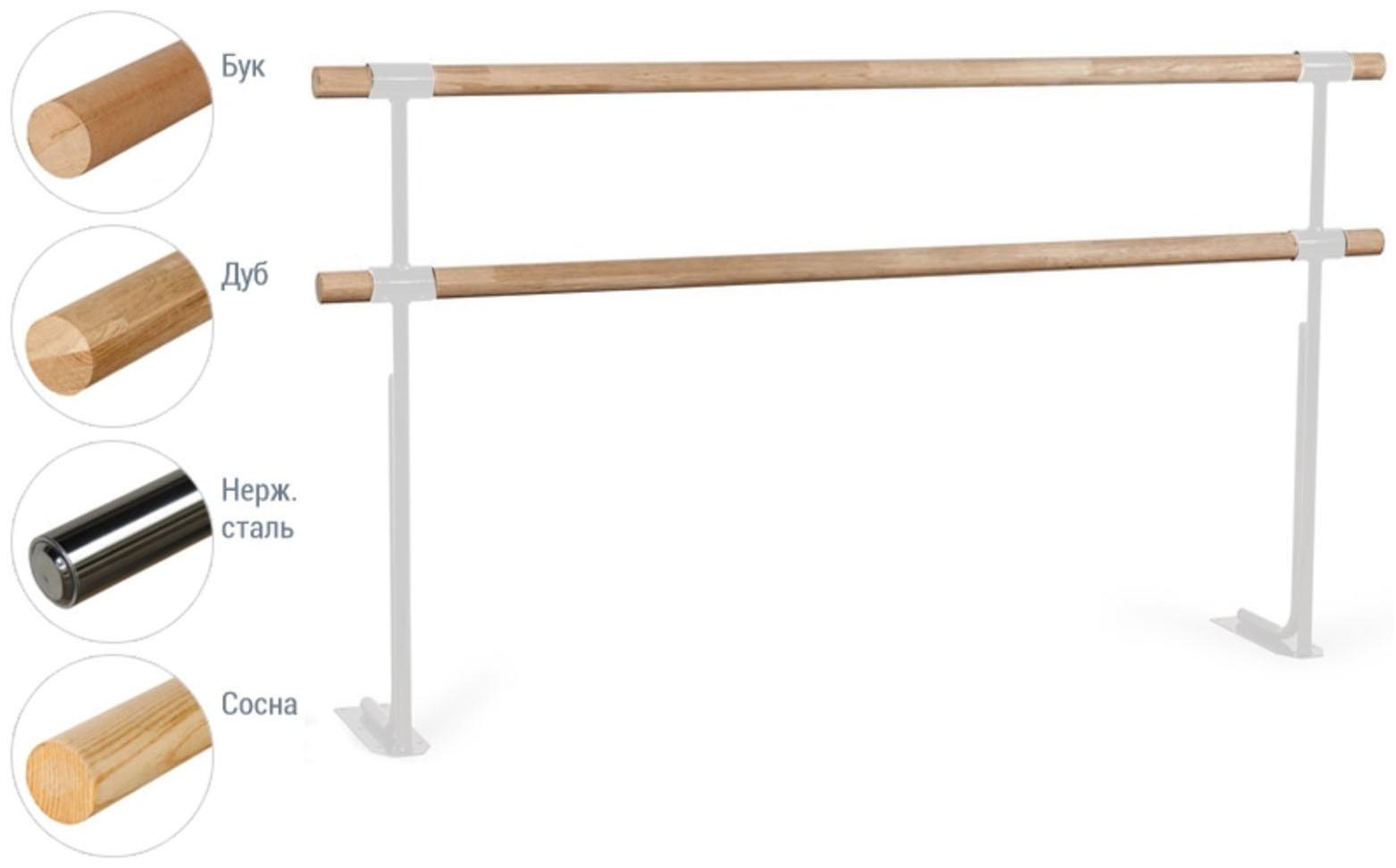 Хореографический станок двухрядный напольный №1 сосна, белый цвет ножек