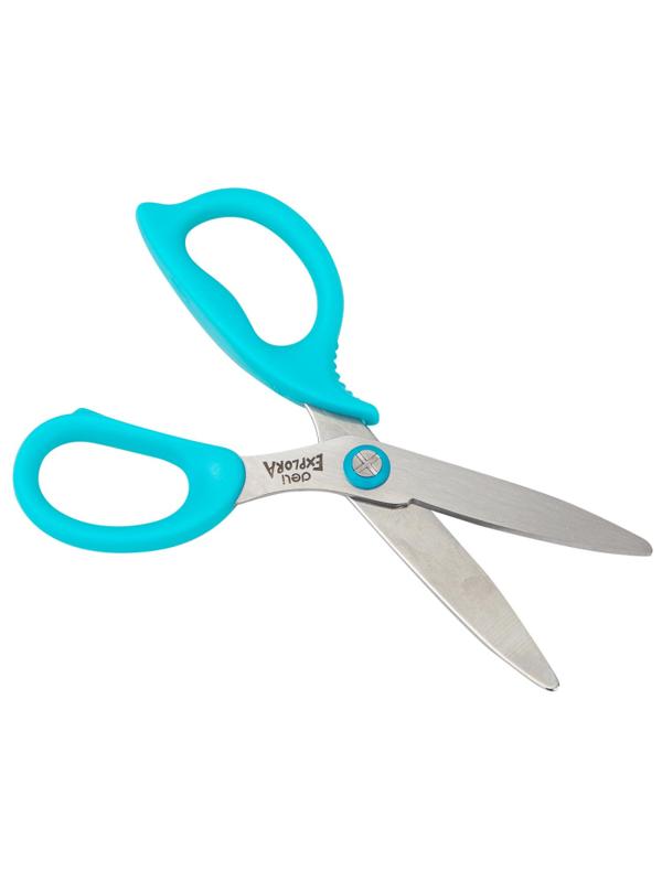 Ножницы детские Deli Explora E77755-BLUE 135мм, сталь, ассимм ручки,голубой