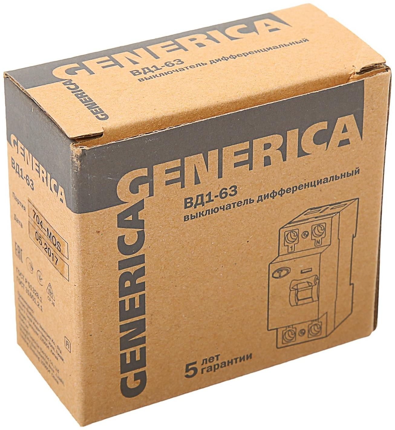 УЗО IEK GENERICA, ВД1-63, 2п, 25 А, 30 мА, MDV15-2-025-030