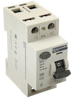 УЗО IEK GENERICA, ВД1-63, 2п, 25 А, 30 мА, MDV15-2-025-030