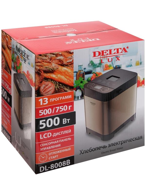 Хлебопечка DELTA LUX DL-8008В, 500 Вт, 13 программ, ускоренная выпечка, таймер, золотистая