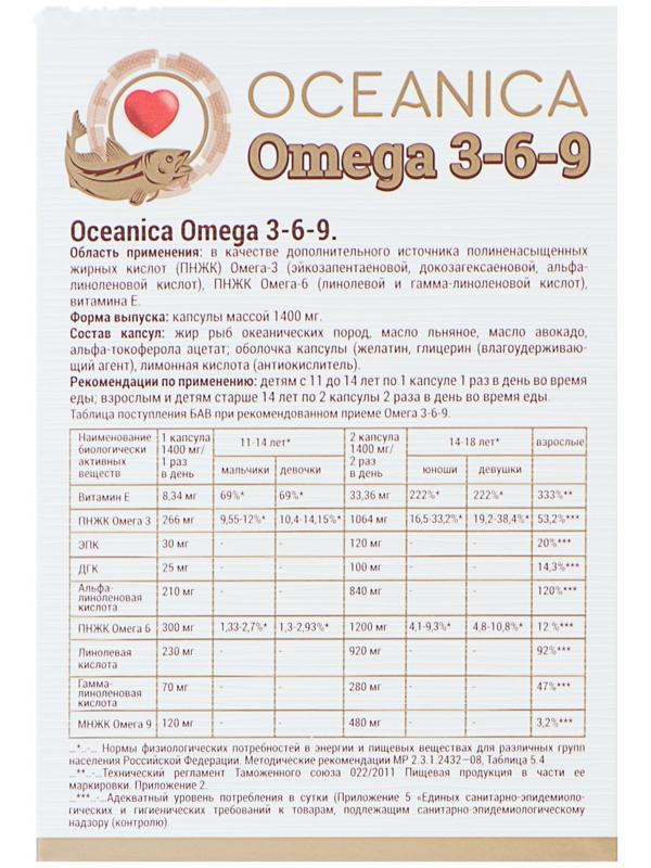 Пищевая добавка «Океаника Омега 3-6-9», 30 капсул по 1400 мг