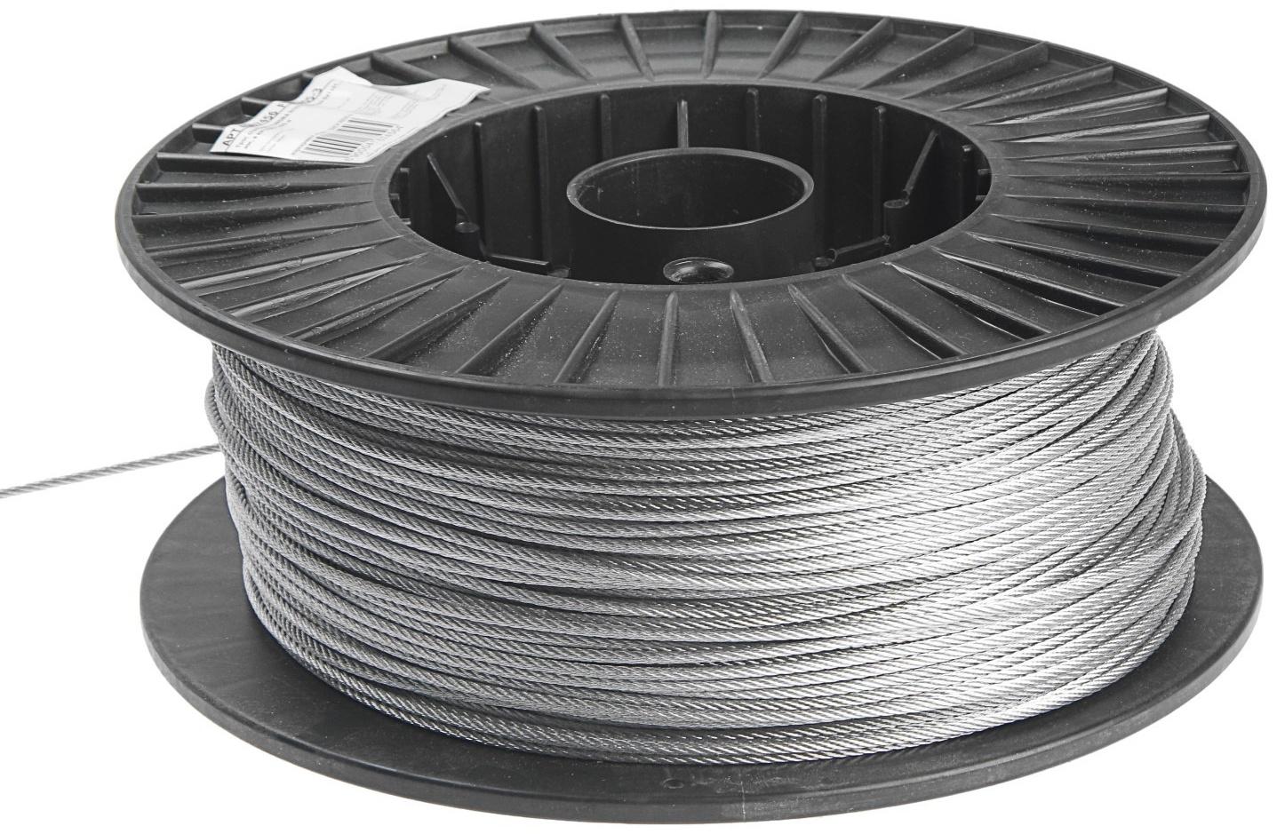 Трос стальной ТУНДРА krep, структура 6х7+FC, 3 мм, в катушке 200 м