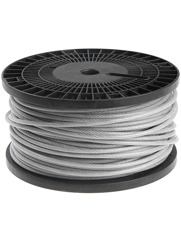 Трос в оплетке ПВХ ТУНДРА krep, структура 6х7+FC, 5/7 мм, в катушке 100 м