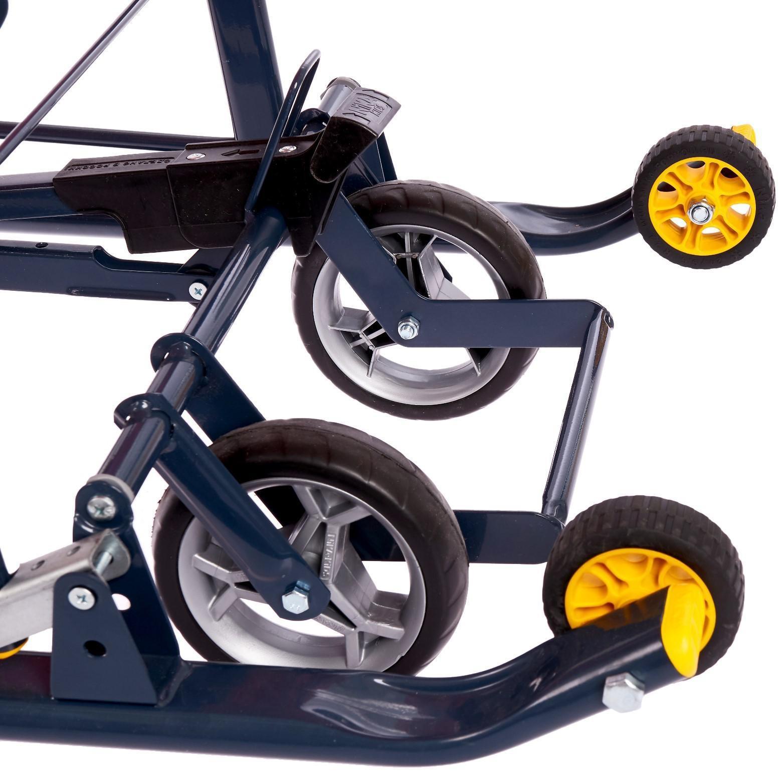 Санки коляска «Ника Детям НД 7-7», дизайн в джинсовом стиле красный, механизм качания