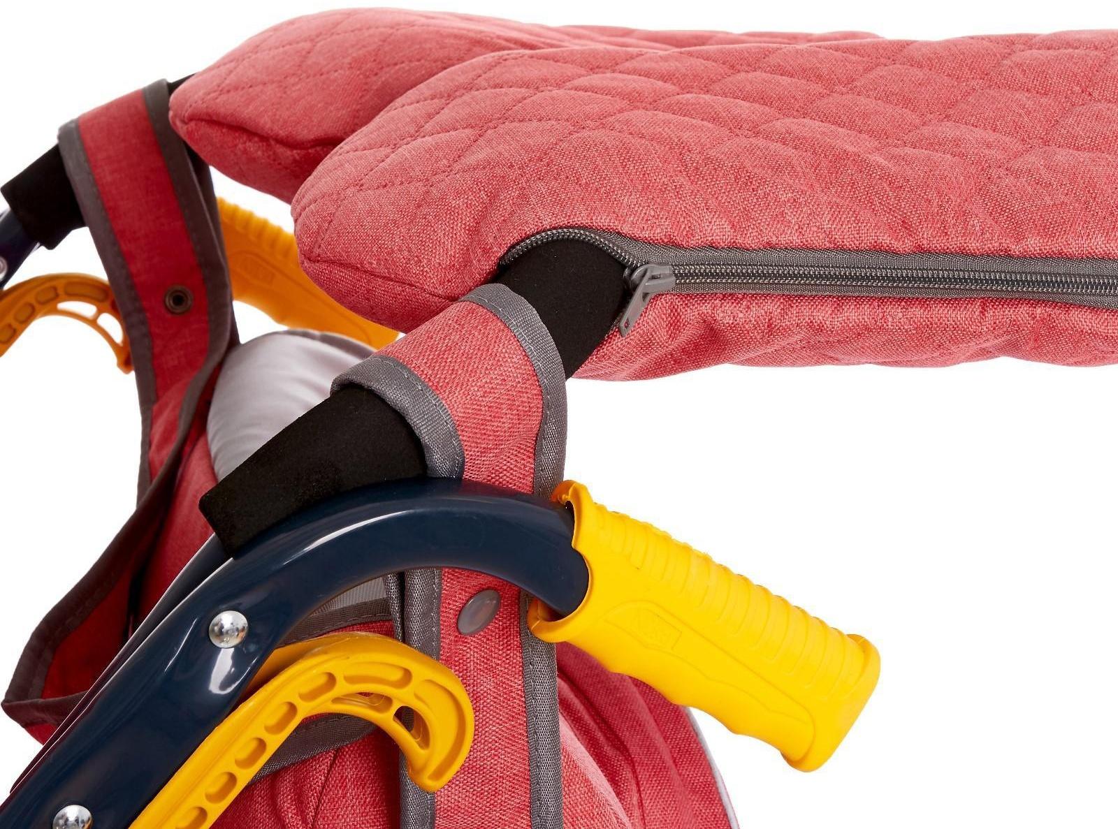 Санки коляска «Ника Детям НД 7-7», дизайн в джинсовом стиле красный, механизм качания