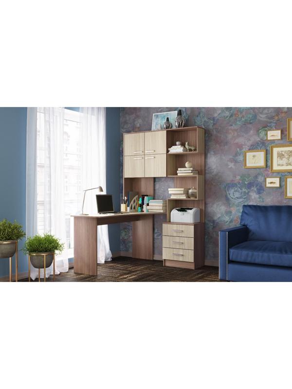 Стол компьютерный №1 Левый, 1280х2000х1450, Ясень шимо темный/Светлый