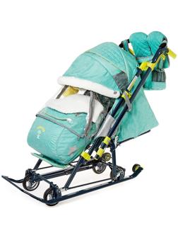 Санки-коляска «Ника Детям НД 7-7», дизайн в джинсовом стиле, цвет зелёный, с механизмом качания