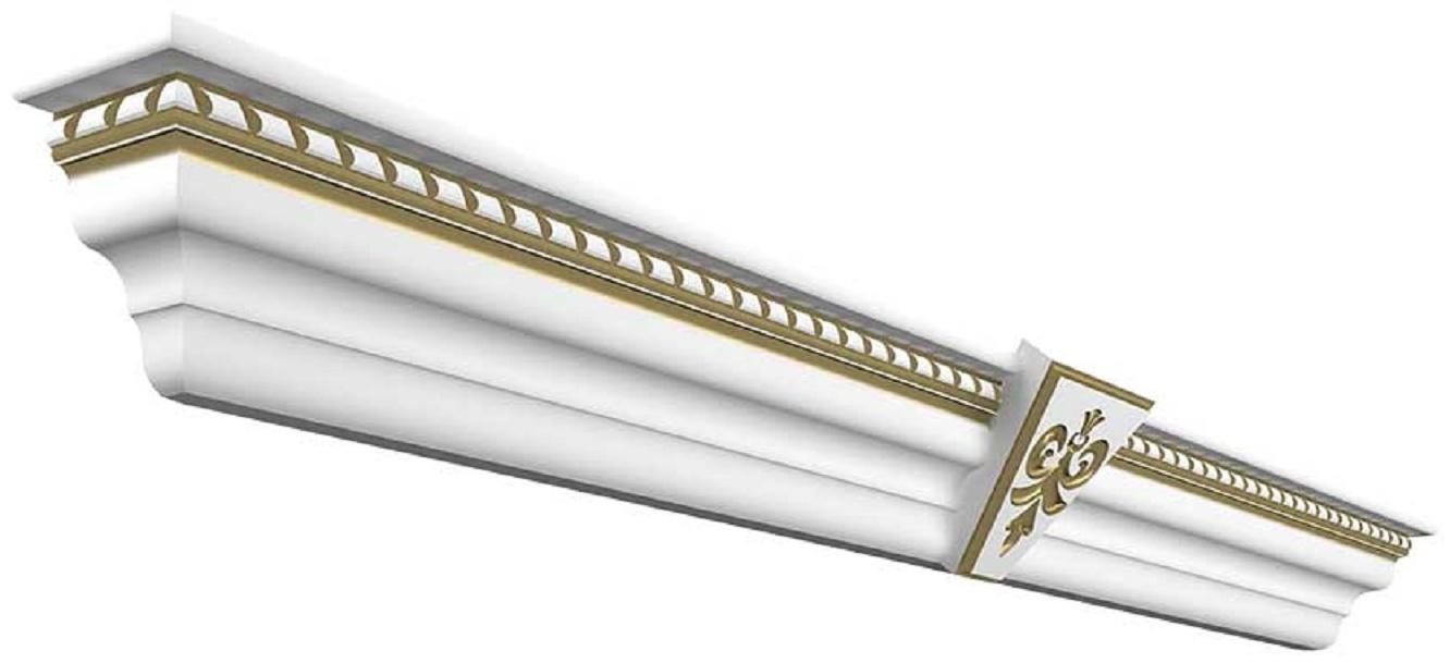 Карниз экошпон универсальный  Белое дерево / патина золото, 80х70х1330