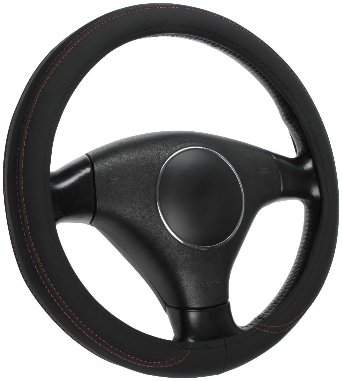 Оплетка на руль Cartage, кожа PU, перфорация, 38 см, черный