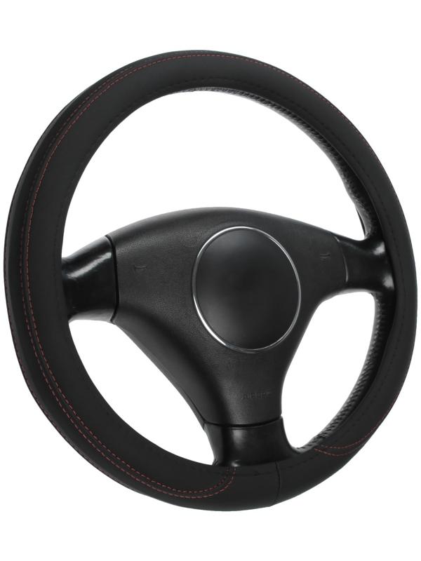 Оплетка на руль Cartage, кожа PU, перфорация, 38 см, черный