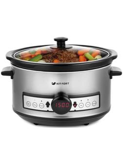 Медленноварка Kitfort KT-212, 200 Вт, 3.5 л, 3 режима, таймер, серебристая