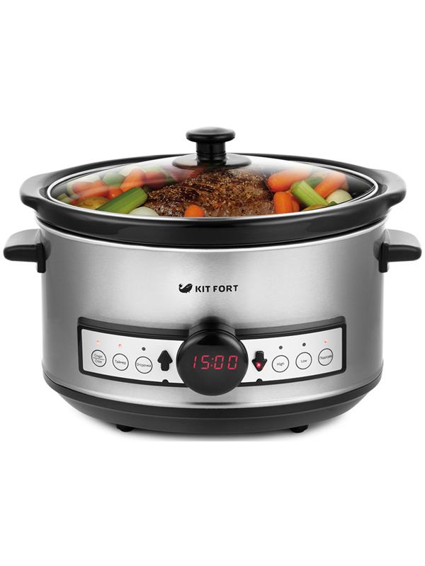 Медленноварка Kitfort KT-212, 200 Вт, 3.5 л, 3 режима, таймер, серебристая