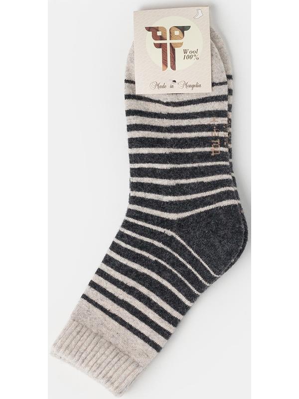 Носки мужские из монгольской шерсти в полоску, цвет серый, размер 27 (40-42)