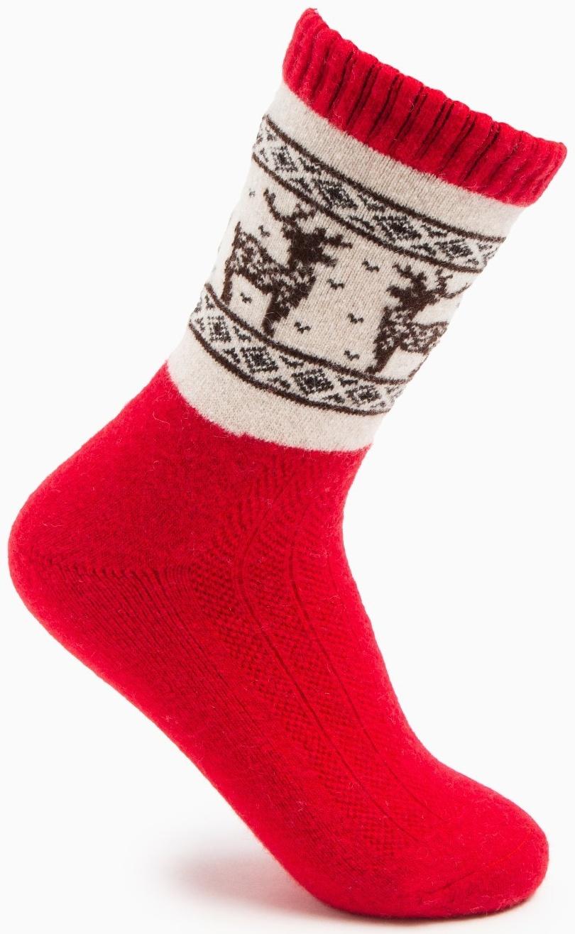 Носки женские из монгольской шерсти с оленями, цвет красный, размер 23 (34-36)