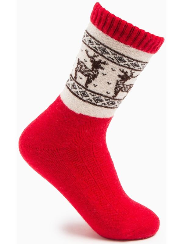 Носки женские из монгольской шерсти с оленями, цвет красный, размер 23 (34-36)