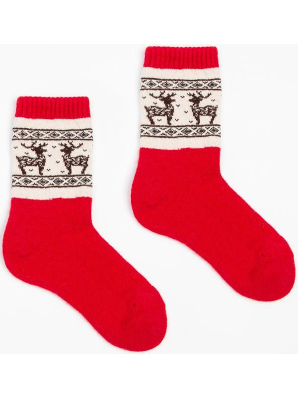 Носки женские из монгольской шерсти с оленями, цвет красный, размер 23 (34-36)