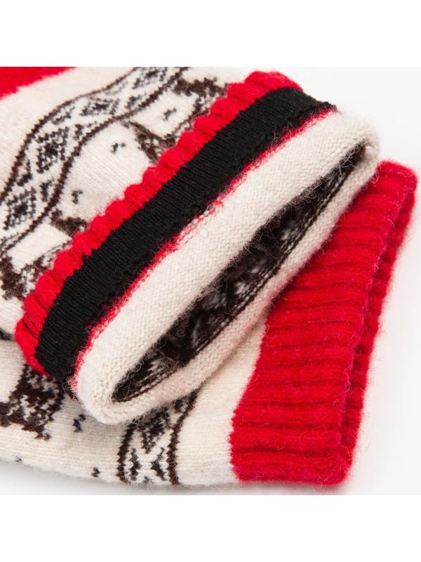 Носки женские из монгольской шерсти с оленями, цвет красный, размер 23 (34-36)