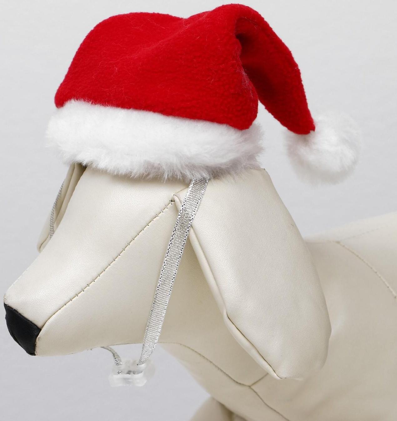 Колпак новогодний для собак, S-M (высота 15 см, обхват головы 25 см), микс