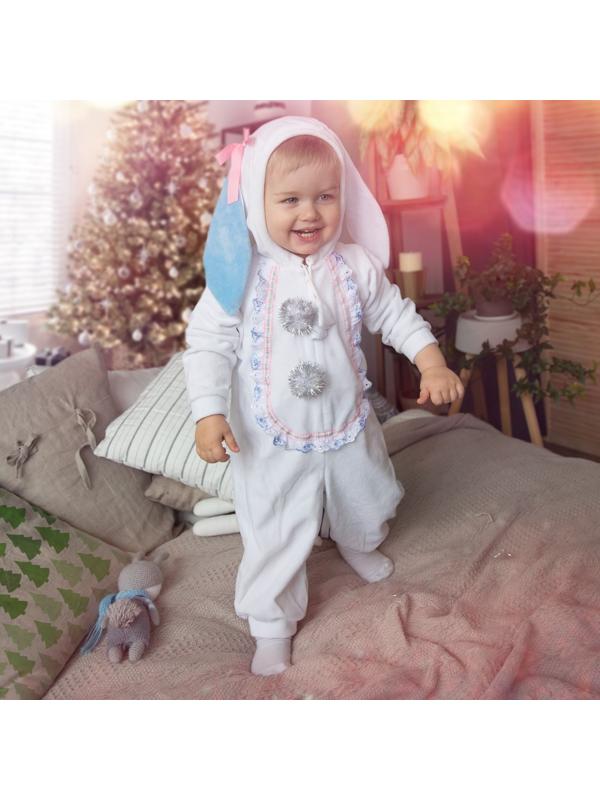 Карнавальный костюм для малышей «Зайчик с голубыми ушами», велюр, хлопок, рост 74-92 см
