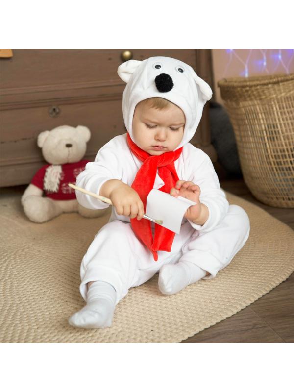 Карнавальный костюм для малышей «Белый медвежонок» с красным шарфом, велюр, хлопок, рост 74-92 см