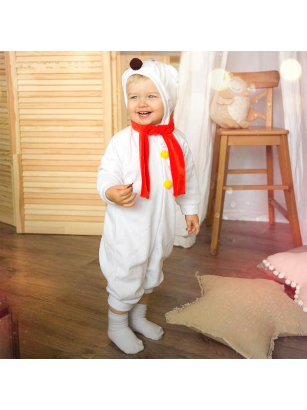 Карнавальный костюм для малышей «Белый медвежонок» с красным шарфом, велюр, хлопок, рост 74-92 см