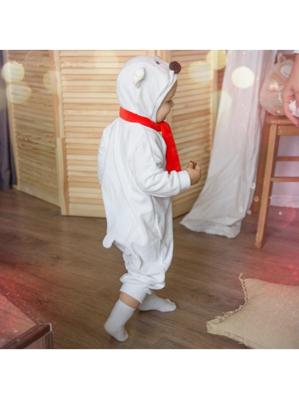 Карнавальный костюм для малышей «Белый медвежонок» с красным шарфом, велюр, хлопок, рост 74-92 см
