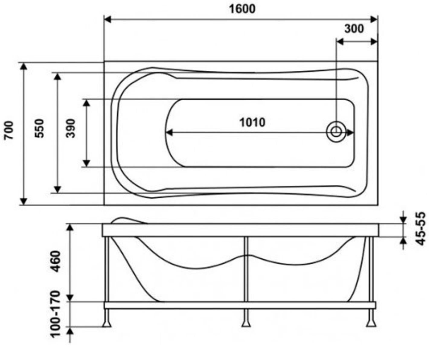 Ванна акриловая Eurolux AKRA E101607002, 160х70х45 см, без каркаса