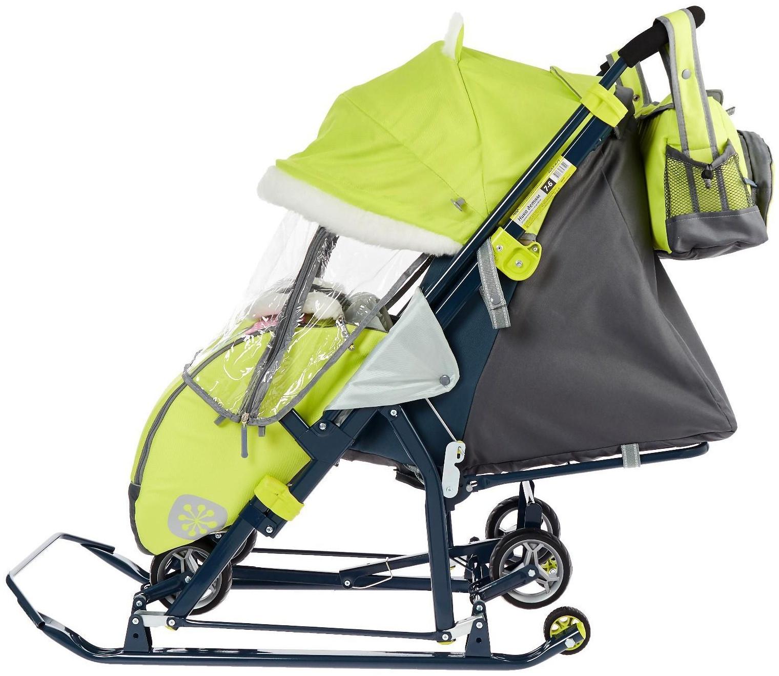 Санки коляска «Ника Детям НД 7-6», рисунок с жирафом, цвет лимонный, механизм качания