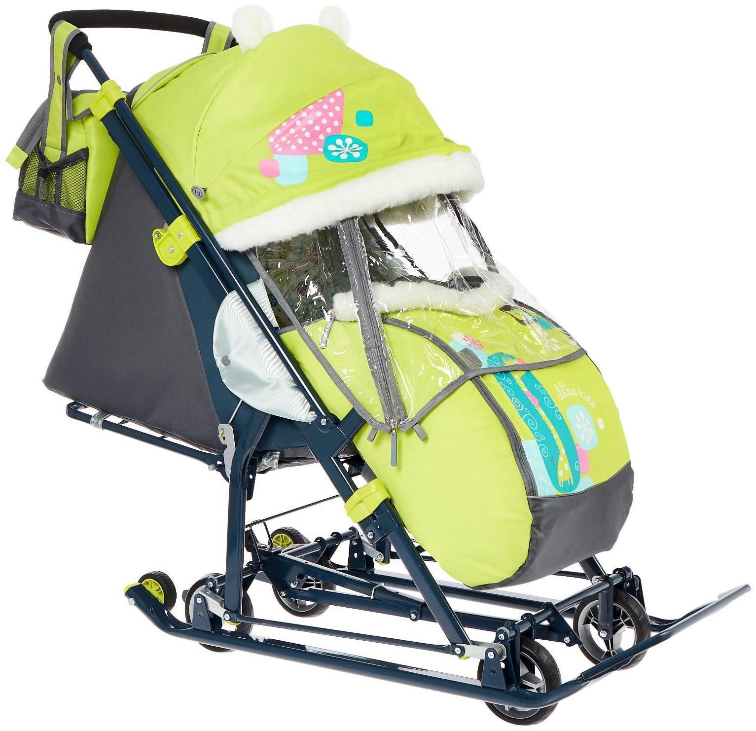 Санки коляска «Ника Детям НД 7-6», рисунок с жирафом, цвет лимонный, механизм качания