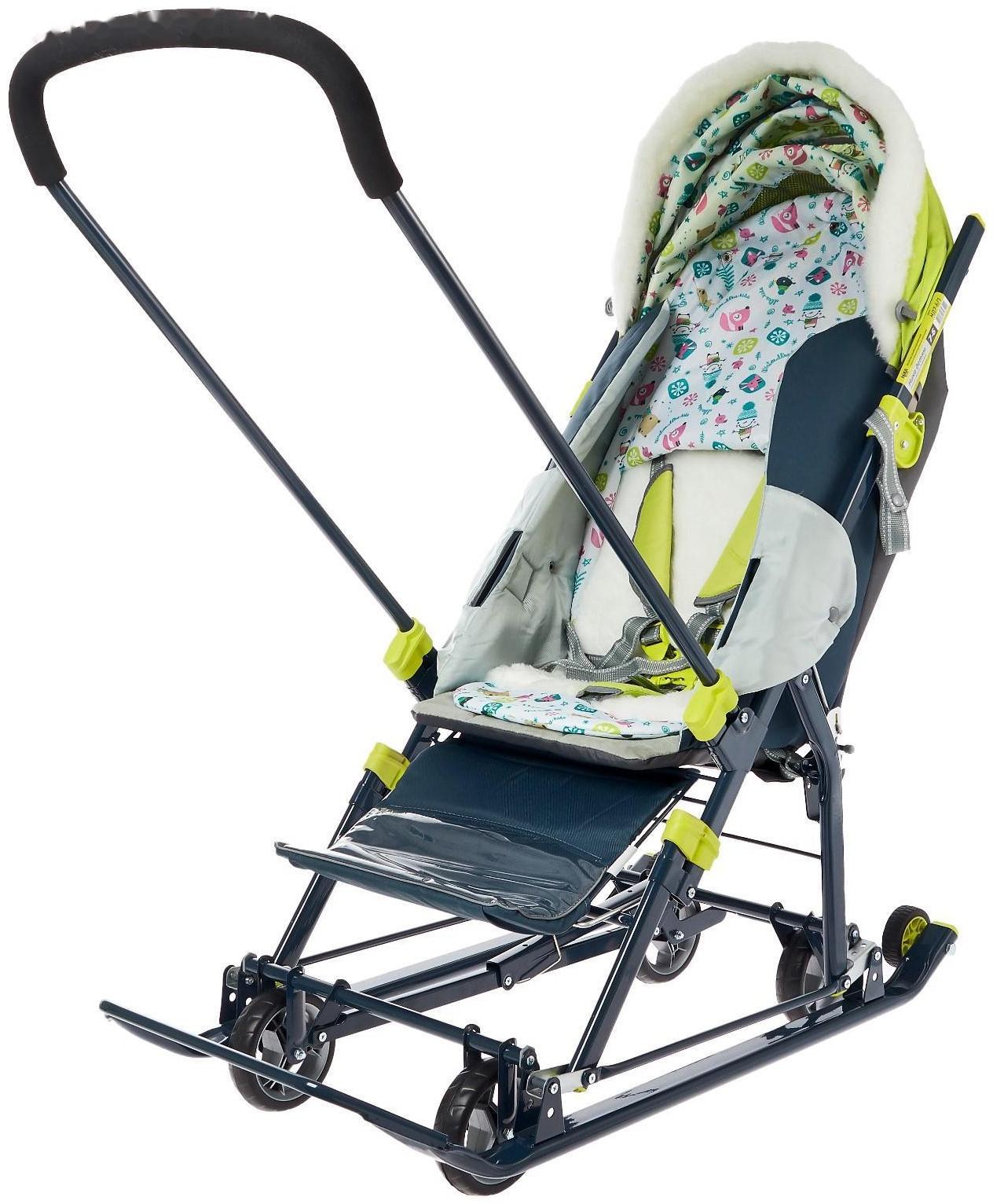 Санки коляска «Ника Детям НД 7-6», рисунок с жирафом, цвет лимонный, механизм качания