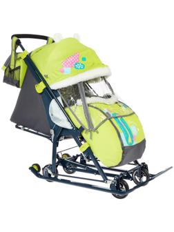 Санки коляска «Ника Детям НД 7-6», рисунок с жирафом, цвет лимонный, механизм качания