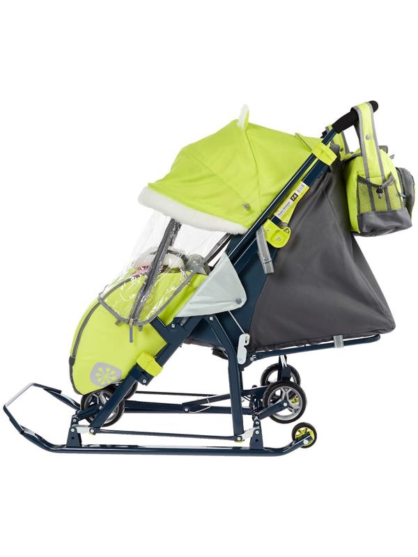 Санки коляска «Ника Детям НД 7-6», рисунок с жирафом, цвет лимонный, механизм качания