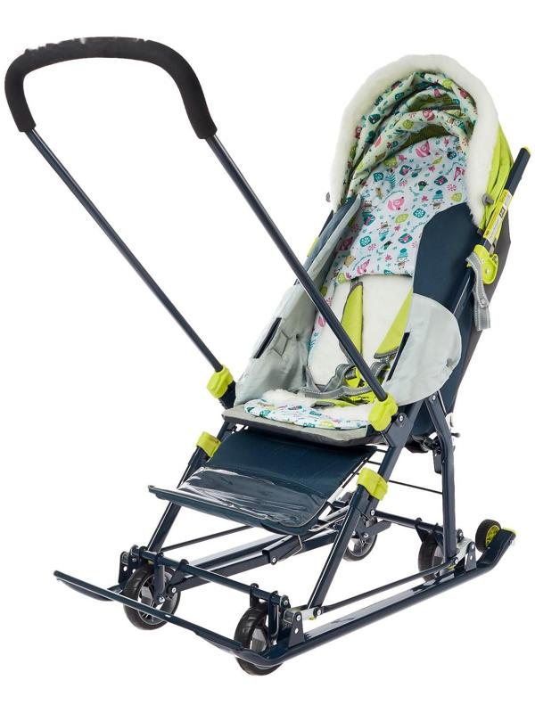 Санки коляска «Ника Детям НД 7-6», рисунок с жирафом, цвет лимонный, механизм качания