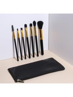 Набор кистей для макияжа, 7 предметов, чехол на молнии, цвет чёрный