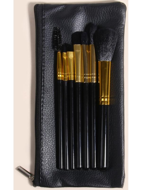 Набор кистей для макияжа, 7 предметов, чехол на молнии, цвет чёрный