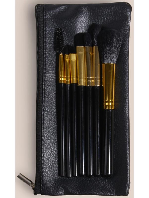 Набор кистей для макияжа, 7 предметов, чехол на молнии, цвет чёрный