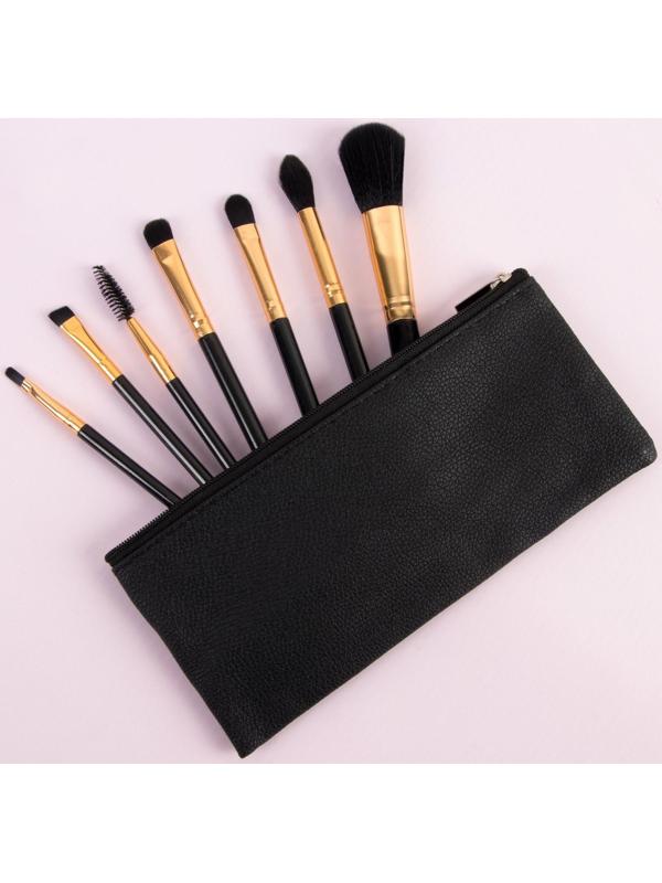 Набор кистей для макияжа, 7 предметов, чехол на молнии, цвет чёрный