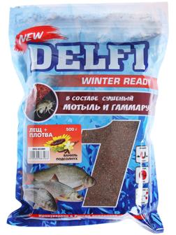 Прикормка зимняя увлажненная DELFI ICE Ready, лещ - плотва, ваниль/подсолнух, 500 г