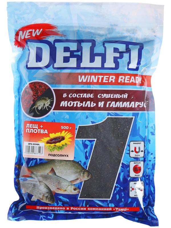 Прикормка зимняя увлажненная DELFI ICE Ready, лещ - плотва, подсолнух, 500 г