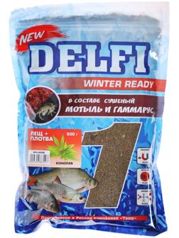 Прикормка зимняя увлажненная DELFI ICE Ready, лещ - плотва, конопля, 500 г