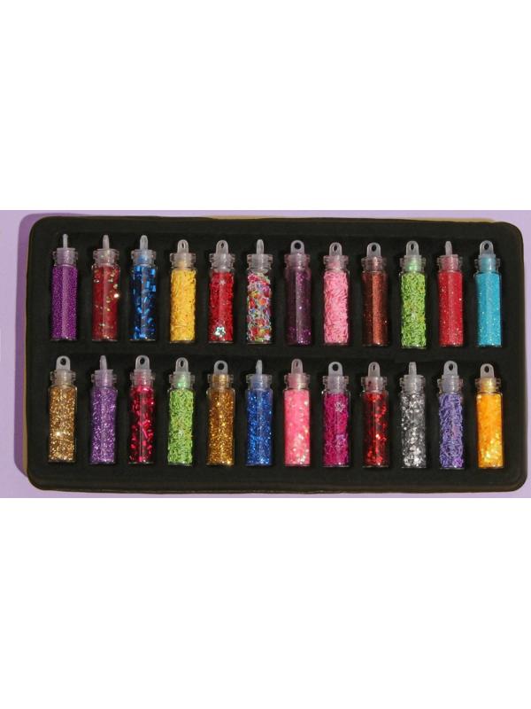 Ассорти для декора, в пластиковом органайзере, набор 24 бутылочки, разноцветные