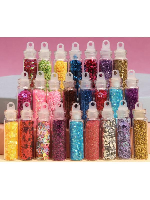 Ассорти для декора, в пластиковом органайзере, набор 24 бутылочки, разноцветные