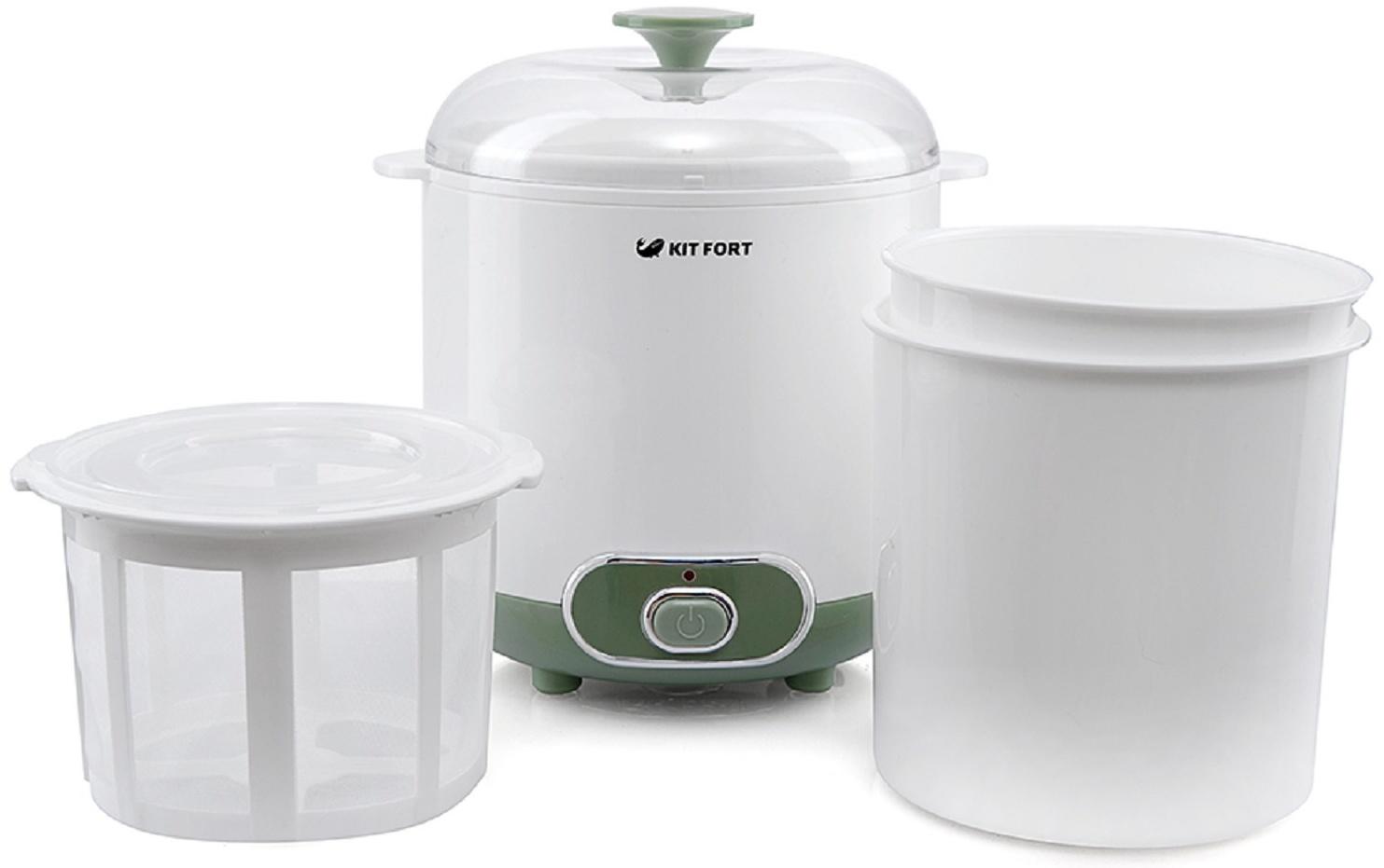 Йогуртница Kitfort КТ-2005, 20 Вт, 1.5 л, 1 ёмкость, пластик, бело-зелёная