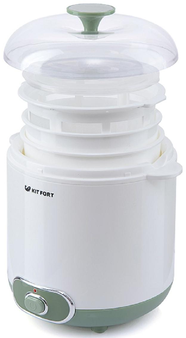 Йогуртница Kitfort КТ-2005, 20 Вт, 1.5 л, 1 ёмкость, пластик, бело-зелёная