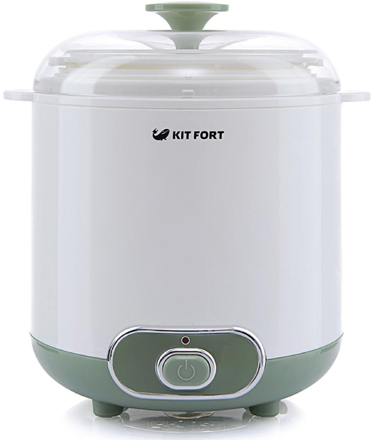 Йогуртница Kitfort КТ-2005, 20 Вт, 1.5 л, 1 ёмкость, пластик, бело-зелёная