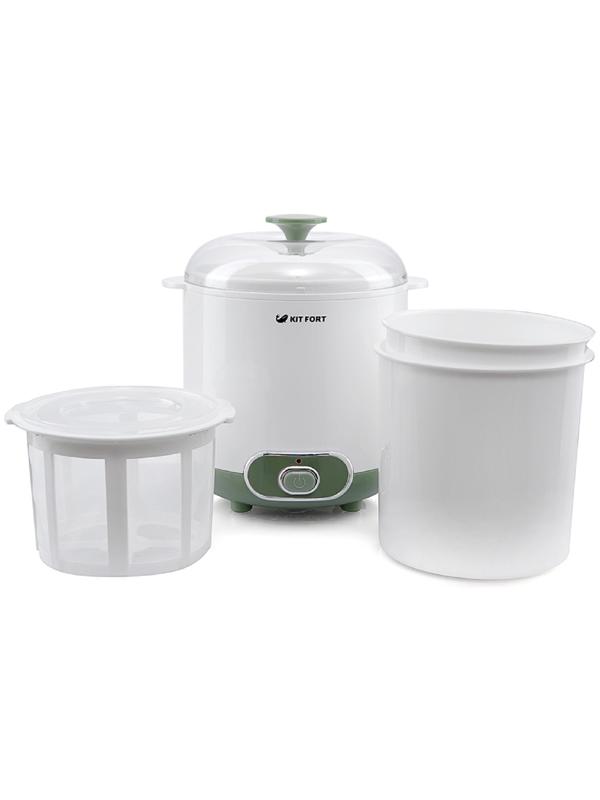 Йогуртница Kitfort КТ-2005, 20 Вт, 1.5 л, 1 ёмкость, пластик, бело-зелёная